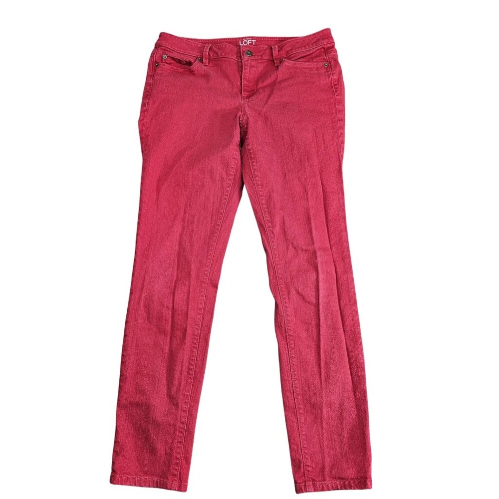 Ann Taylor Loft Jeans Womens 10 Red Modern Skinny Stretch Denim Pants Casual